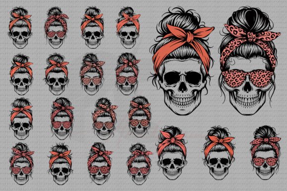 Messy Bun Skull Mom SVG: Graphics for Crafts